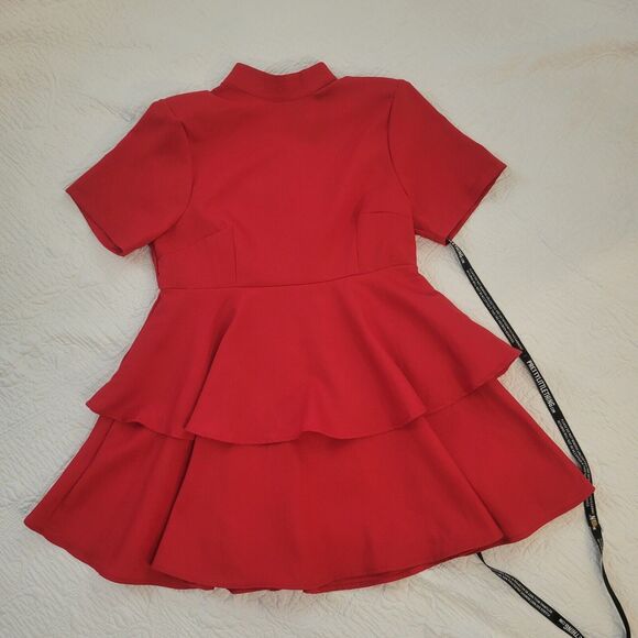 Pretty Little Thing Dress Peplum Mock Neck Zip Back Short Sleeve Size US 12 - Picture 12 of 16